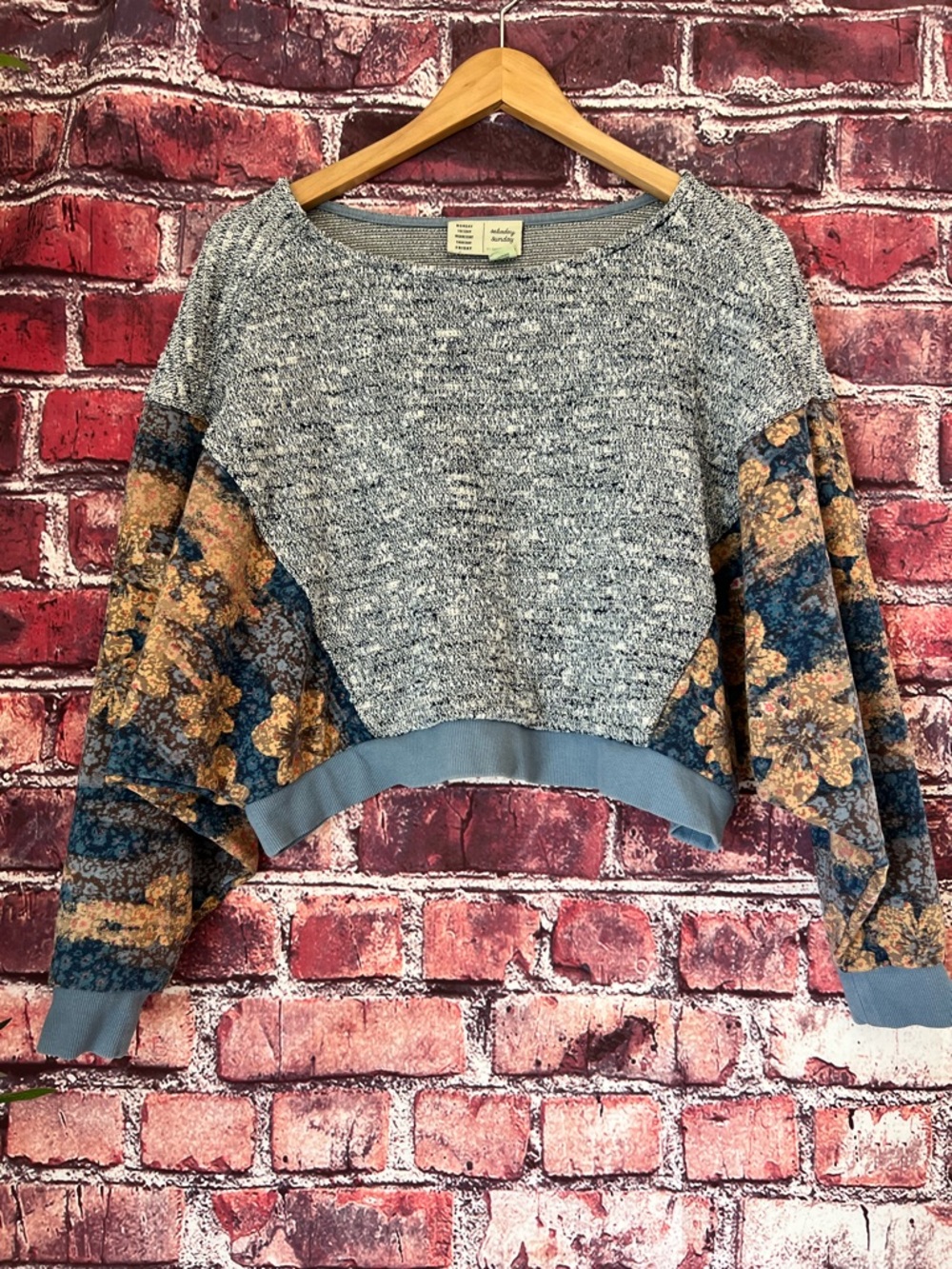 Saturday Sunday Anthropologie Floral Oversized Cropped Dolman Sweatshirt